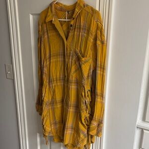 Free People Mustard and Lavender Plaid Shirt